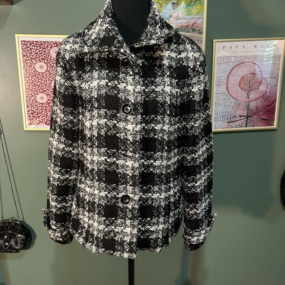Chico's Black and White Textured Jacket Size M